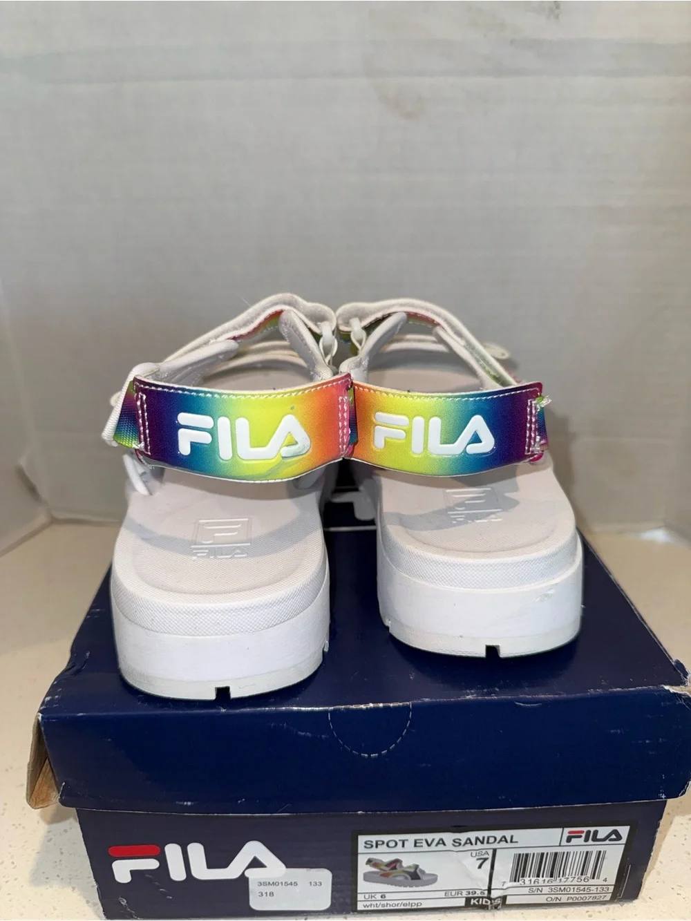Fila Kids Rainbow Strappy Platform Sandals - White & Multicolor